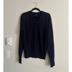 Boss Hugo Boss Mens L XL V Neck Wool Sweater Navy Blue Classic Professional